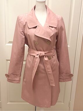 Tahari Belted Double Breasted Trench Coat Rosebud Pink Size L